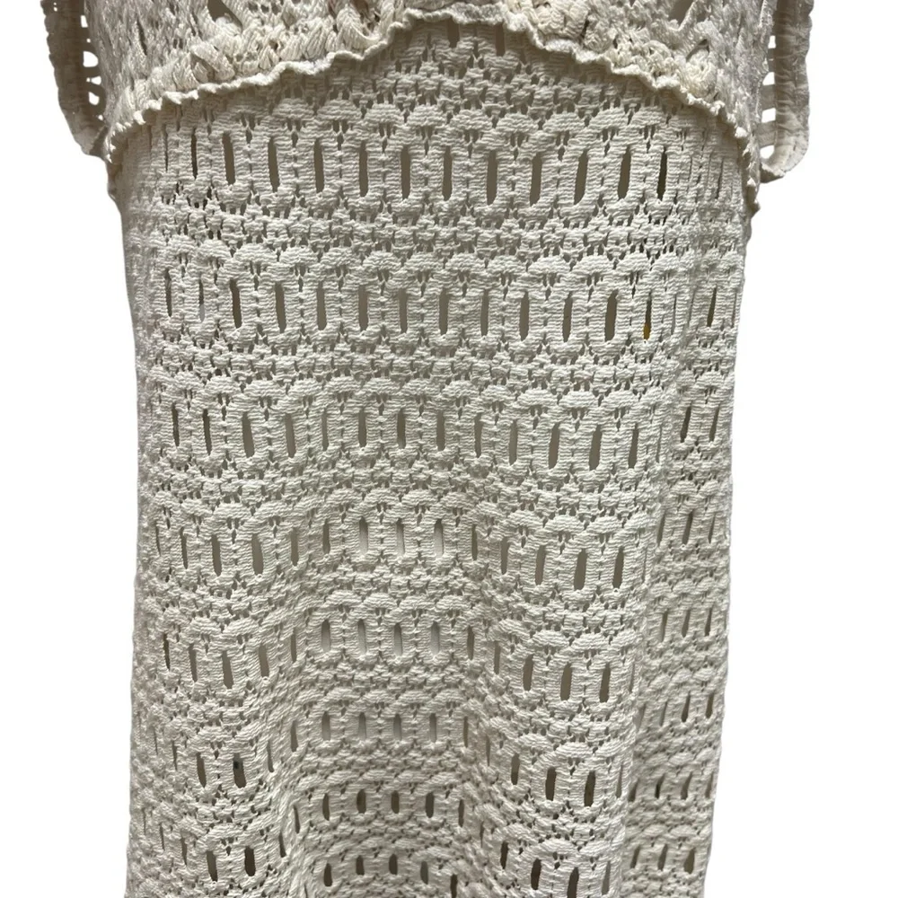 Milly Cabana Crochet Mini Dress Deep V-Neck Cream Unlined Bohemian Size‎ Medium